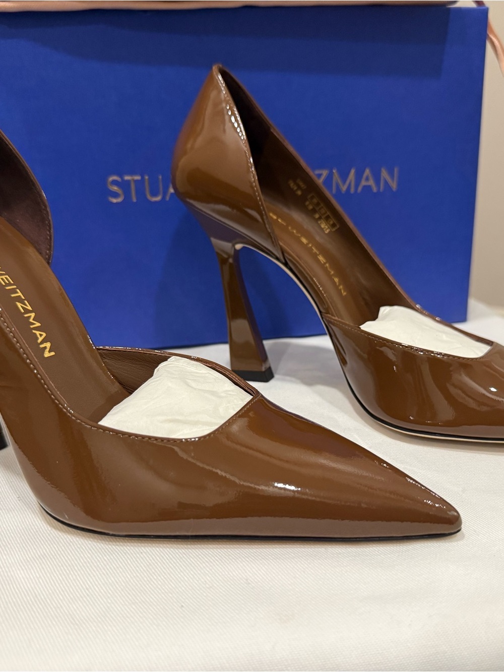 Stuart Weitzman Cognac Patent Leather Pointed-Toe Pumps - Picture 2 of 10